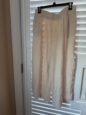 H&M Cream Cropped Wide-Leg Linen-Blend Pants